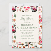 Chic Waterverf Floral Pink en Green Baby shower Kaart (Voorkant)