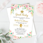 Chic Waterverf Floral Pink Gold Graduparty Kaart