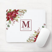 Chic Waterverf Floral Poinsettia Monogram Muismat (Met muis)