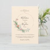 Chic Waterverf Floral Ring Border beige Wedding Kaart (Staand voorkant)