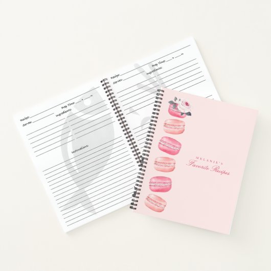 Chic Waterverf Floral roze Franse Macaron Recipe Notitieboek (Binnen)