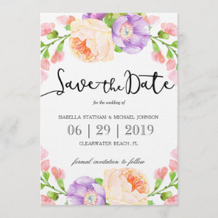 Chic Waterverf Floral "Save the Date" Save The Date
