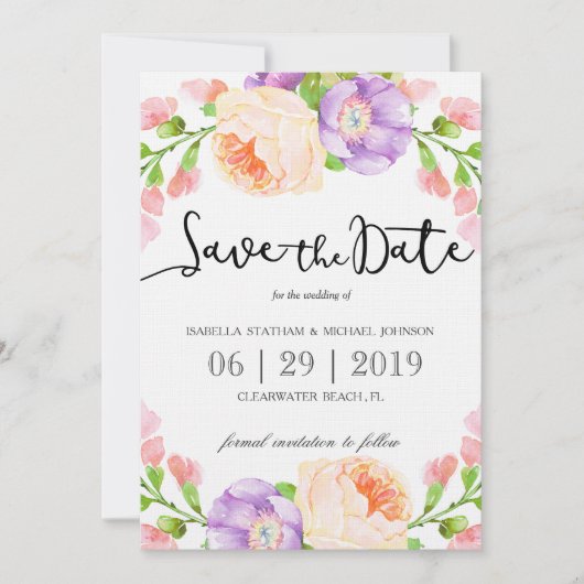 Chic Waterverf Floral "Save the Date" Save The Date (Voorkant)