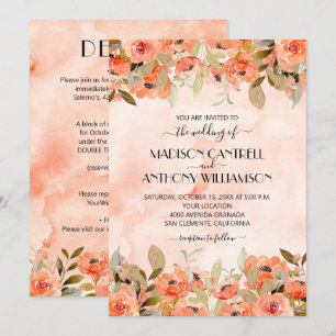 Chic Waterverf Floral Wedding All-in-One uitnodigi