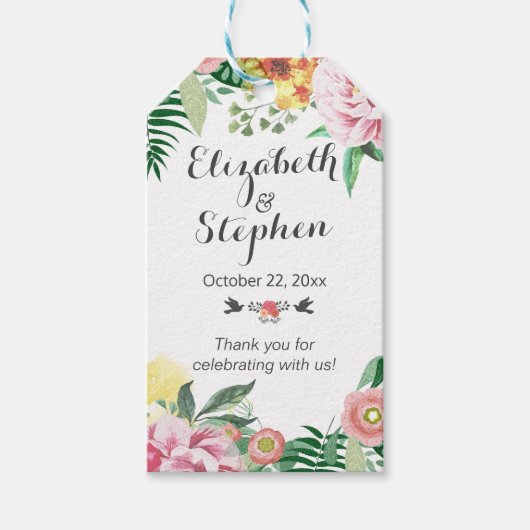 Chic Waterverf Floral Wedding Dank je cadeau Label Cadeaulabel (Voorkant)