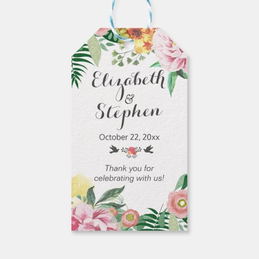 Chic Waterverf Floral Wedding Dank je cadeau Label Cadeaulabel (Achterkant)