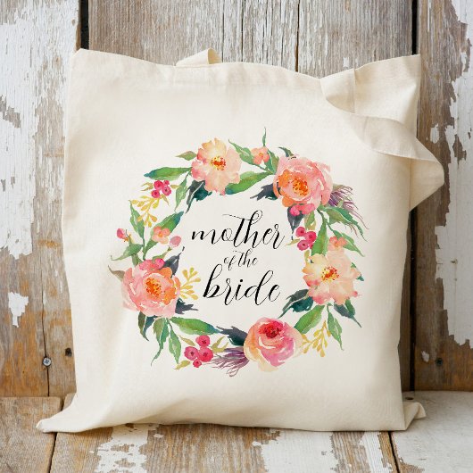 Chic Waterverf Floral Wreath Moeder van de Bride Tote Bag