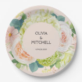 Chic Waterverf Florals Blush Pink Wedding Papieren Bordje (Voorkant)