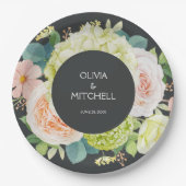 Chic Waterverf Florals Wedding Papieren Bordje (Voorkant)