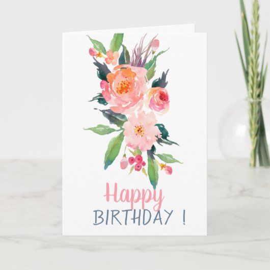Chic Waterverf Flowers Birthday Kaart (Voorkant)