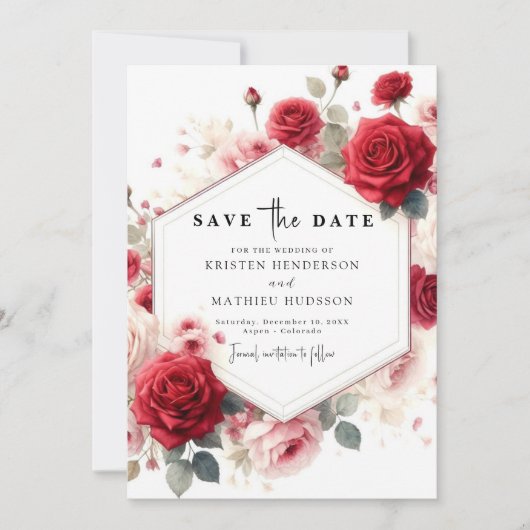 Chic Waterverf Flowers Crimson Red Wedding Save The Date (Voorkant)