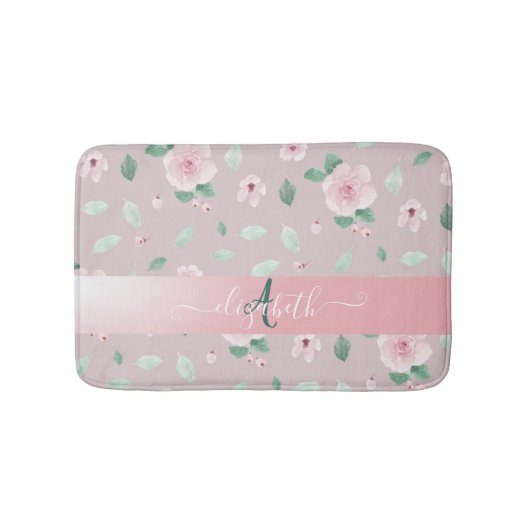 Chic Waterverf Flowers Monogram Badmat (Voorkant)