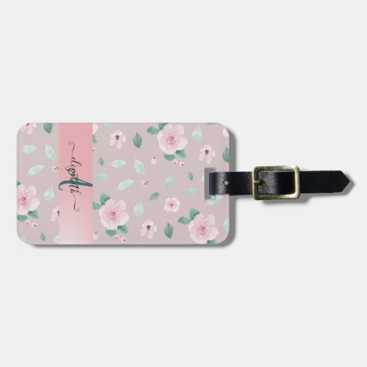 Chic Waterverf Flowers Monogram Bagagelabel (Voorkant horizontaal)