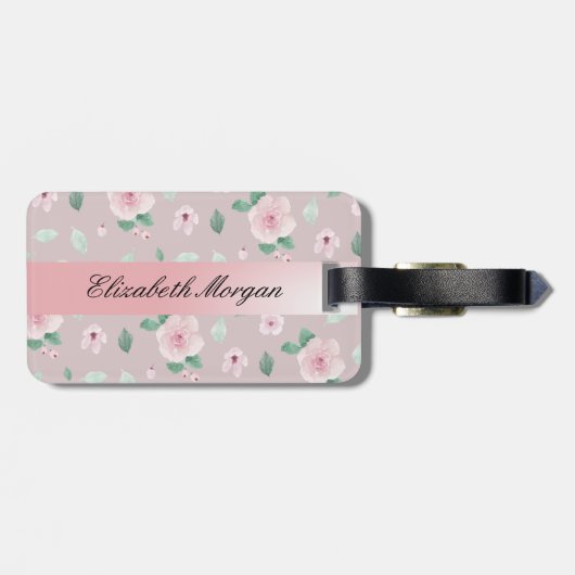 Chic Waterverf Flowers Monogram Bagagelabel (Achterkant horizontaal)