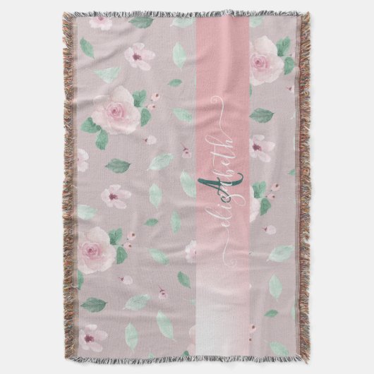 Chic Waterverf Flowers Monogram Deken (Voorkant Verticaal)