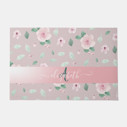 Chic Waterverf Flowers Monogram Deurmat (Voorkant)