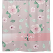 Chic Waterverf Flowers Monogram Douchegordijn (Voorkant)