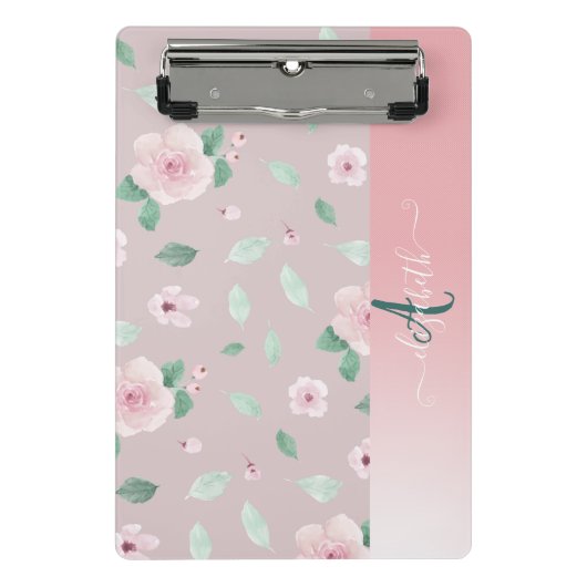 Chic Waterverf Flowers Monogram Mini Klembord (Voorkant)