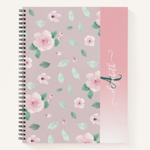 Chic Waterverf Flowers Monogram Notitieboek