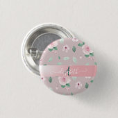 Chic Waterverf Flowers Monogram Ronde Button 3,2 Cm (Voorkant /achterkant)