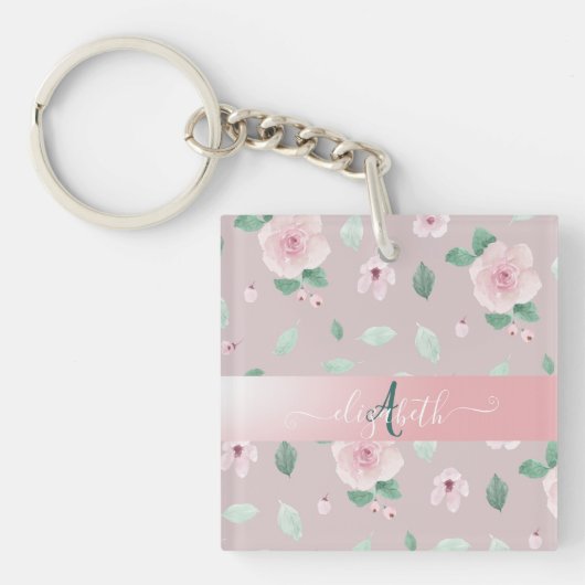 Chic Waterverf Flowers Monogram Sleutelhanger (voorkant)