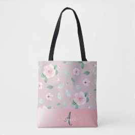 Chic Waterverf Flowers Monogram Tote Bag