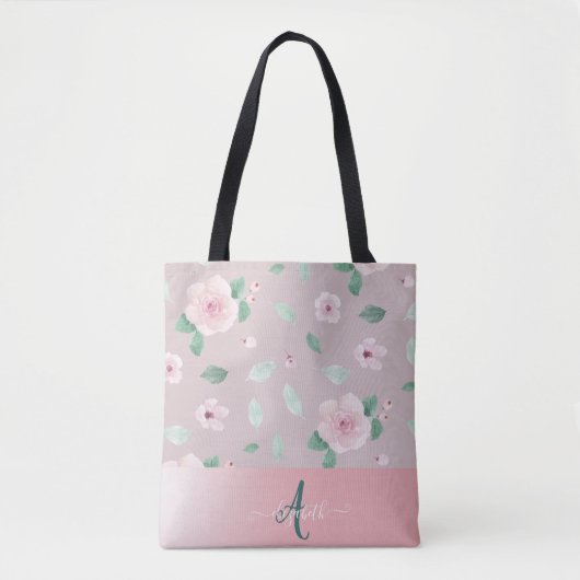 Chic Waterverf Flowers Monogram Tote Bag (Voorkant)