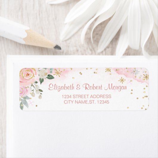 Chic Waterverf Flowers Snowflakes Etiket (Insitu)