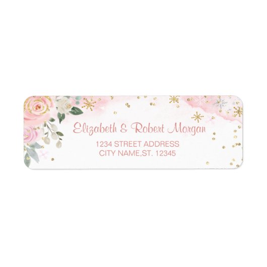 Chic Waterverf Flowers Snowflakes Etiket (Voorkant)