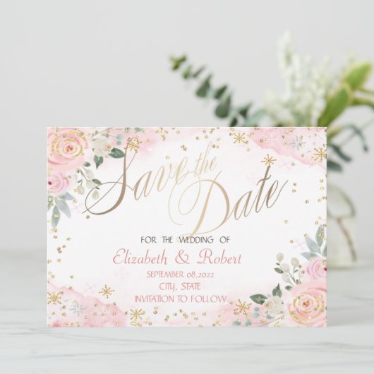 Chic Waterverf Flowers Snowflakes Save The Date (Staand voorkant)