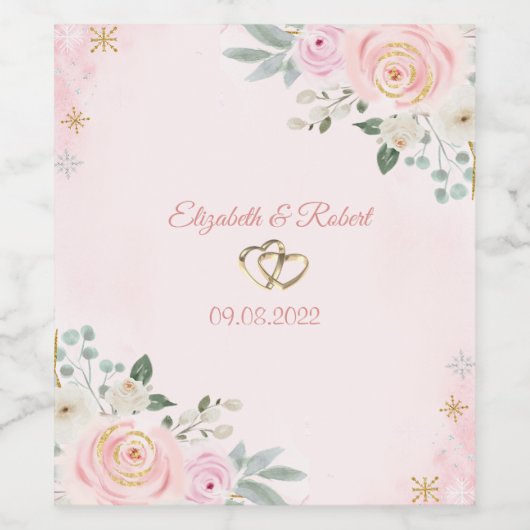 Chic Waterverf Flowers Snowflakes Weddenschap Wijn Etiket (Enkel label)