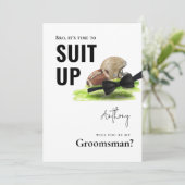 Chic Waterverf Football Tuxedo Suit Up Groomsman Kaart (Staand voorkant)