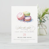 Chic Waterverf Franse Macarons Bakkerij bruiloft Save The Date (Staand voorkant)