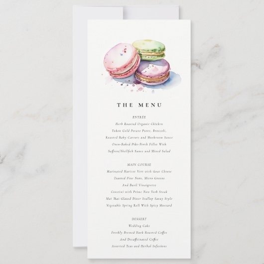 Chic Waterverf Franse Macarons Bakkerij Menu Kaart (Voorkant)