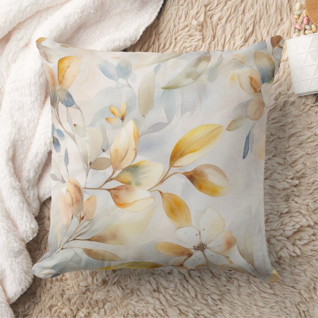 Chic Waterverf Geel Crème Blauw Kussen (Deken)
