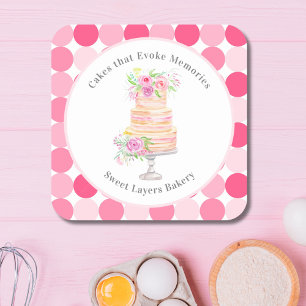 Chic Waterverf Gelaagde Taart Met Rozen Bakkerij Vierkante Sticker