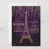 Chic Waterverf Glitter Paris Eiffel Tower Weddensc Kaart (Voorkant)