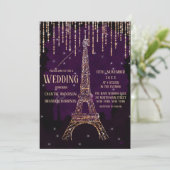 Chic Waterverf Glitter Paris Eiffel Tower Weddensc Kaart (Staand voorkant)