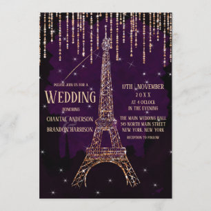 Chic Waterverf Glitter Paris Eiffel Tower Weddensc Kaart