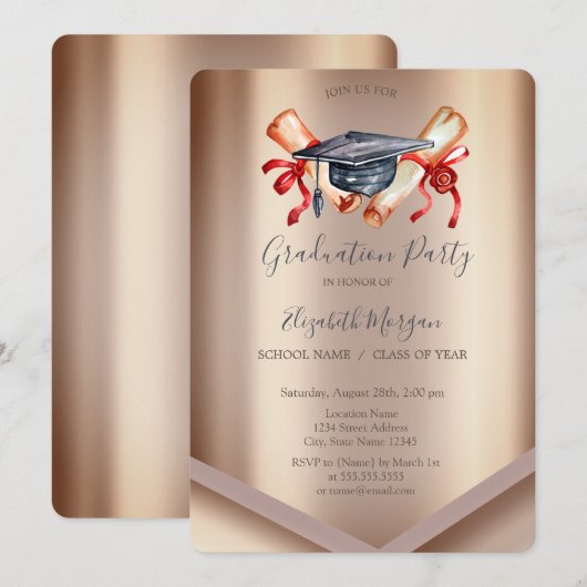 Chic Waterverf Graduation Cap Diploma, Afstuderen Kaart (Voorkant / Achterkant)