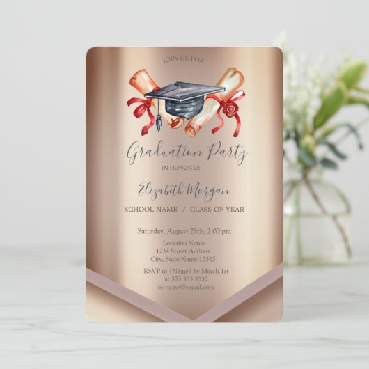 Chic Waterverf Graduation Cap Diploma, Afstuderen Kaart (Staand voorkant)