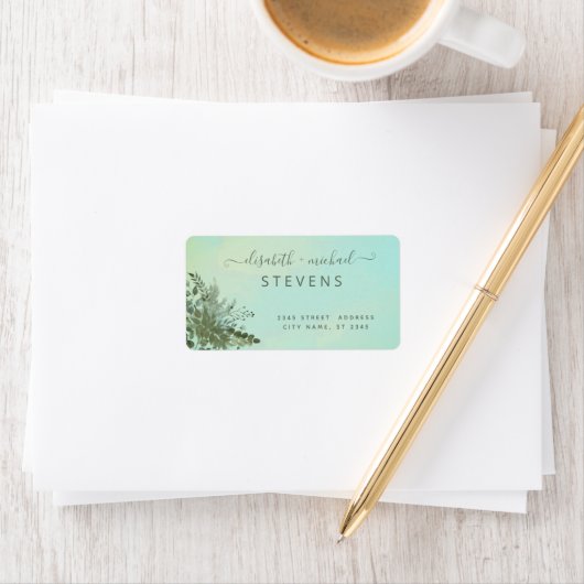 Chic waterverf greenery eucalyptus koppel script etiket (Insitu)