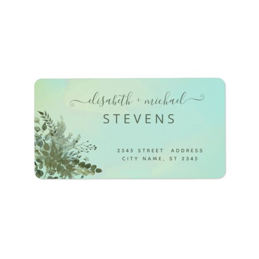 Chic waterverf greenery eucalyptus koppel script etiket (Voorkant)