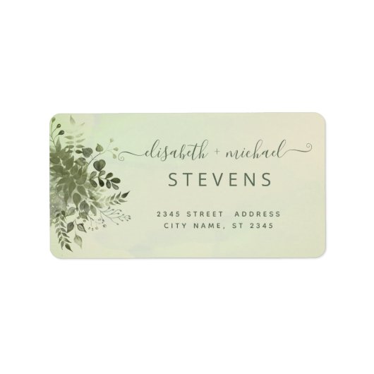 Chic waterverf greenery eucalyptus koppel script etiket (Voorkant)