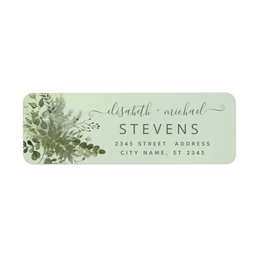 Chic waterverf greenery eucalyptus koppel script etiket (Voorkant)