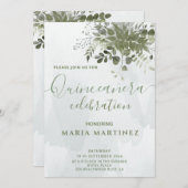 Chic waterverf greenery eucalyptus Quinceañera Kaart (Voorkant / Achterkant)