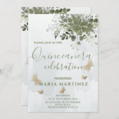 Chic waterverf greenery eucalyptus Quinceañera Kaart (Voorkant / Achterkant)