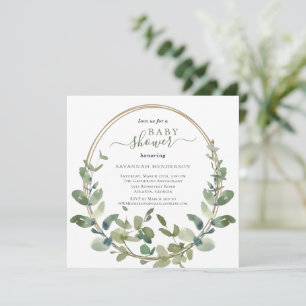 Chic Waterverf Greenery Gold Baby shower Kaart