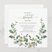 Chic Waterverf Greenery Wreath Baby shower Kaart (Voorkant / Achterkant)