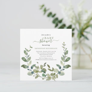 Chic Waterverf Greenery Wreath Baby shower Kaart